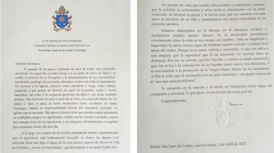 Carta papal por aniversario de ordenación sacerdotal.