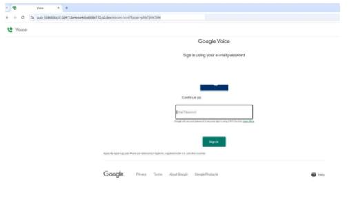 Pantalla de inicio de sesión en Google Voice.
