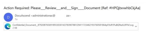 Correo pidiendo revisar y firmar documento confidencial.